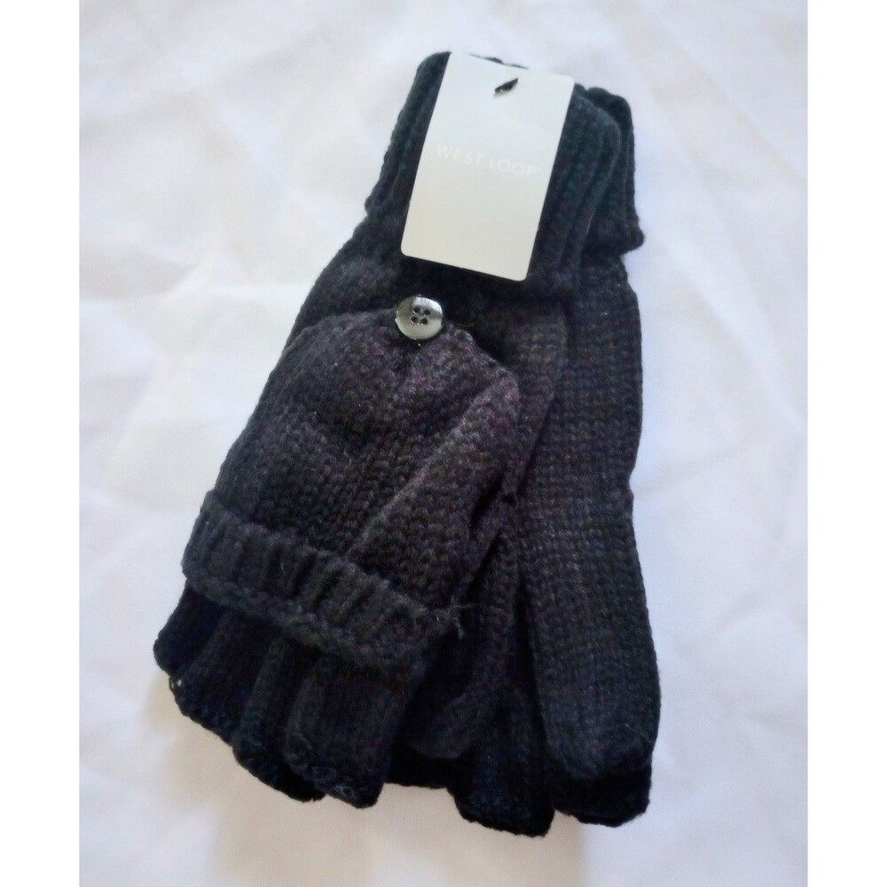 NWT West Loop Women’s Fingerless Knit Gloves Mittens Combo Black One Size